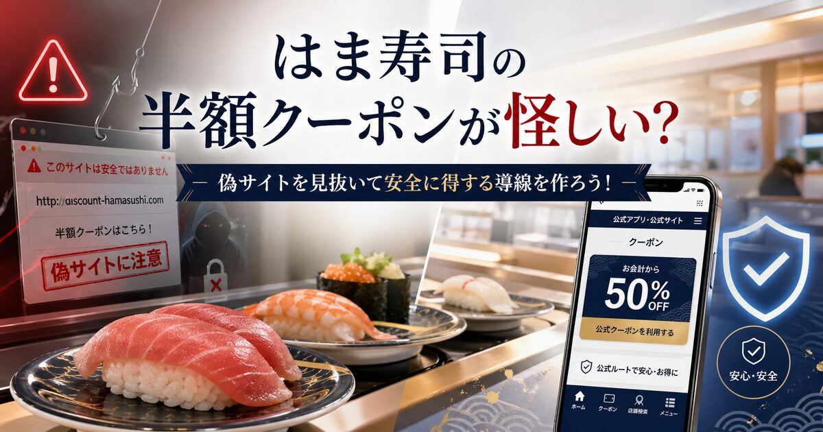 はま寿司の半額クーポンが怪しい？偽サイトを見抜いて安全に得する導線を作ろう！